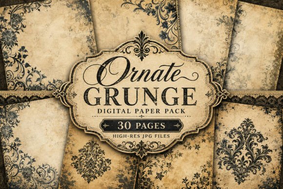 Download Vintage Grunge Floral Digital Paper - Premium Resources