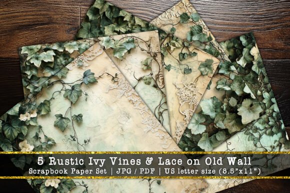 Download Rustic Ivy Vines &amp; Lace Scrapbook Paper - Lace scrapbook paper Collection